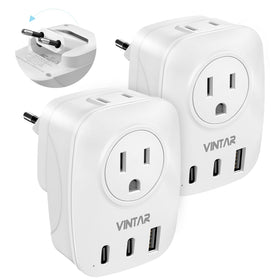 VINTAR foldable EU plug shown for easy packing on trips.