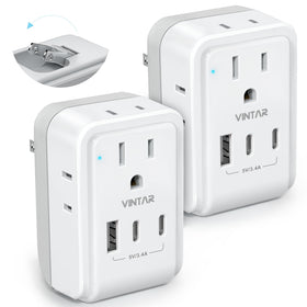 VINTAR foldable japan power adapter with 4 outlets and 3 USB ports for versatile charging.