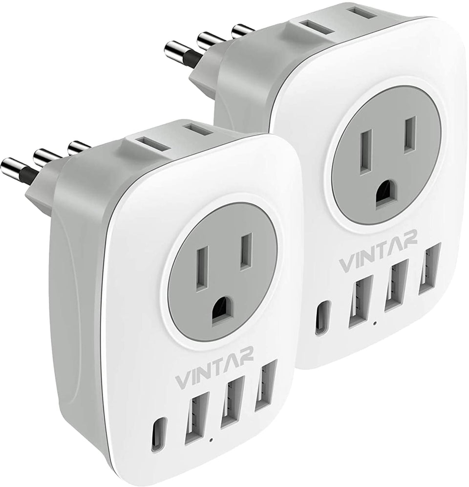 VINTAR Italy travel adapter with two outlets for easy device charging on the go.