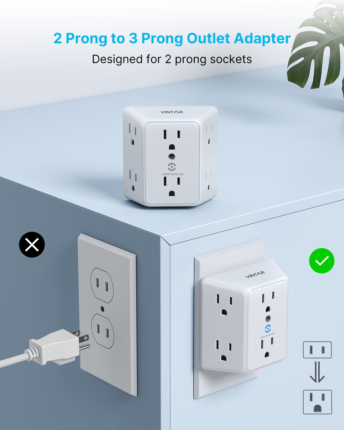 VINTAR six wide spaced outlets enable bulky plugs with easy access.