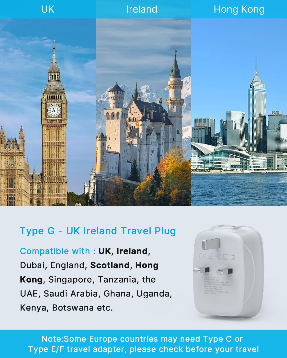 VINTAR UK plug adapter showing LED indicator for power on.