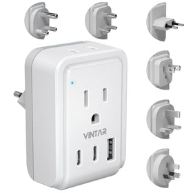 VINTAR universal travel adapter with world plug setup for international trips.