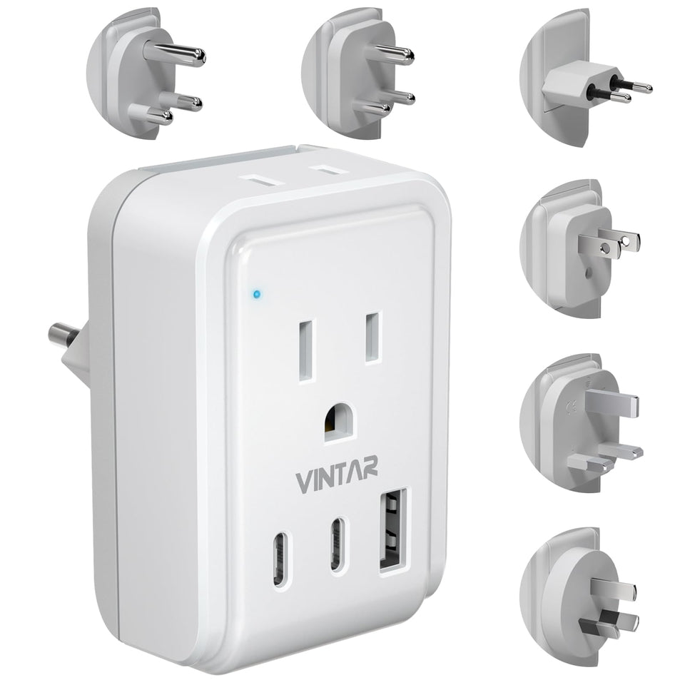 VINTAR universal travel adapter with world plug setup for international trips.