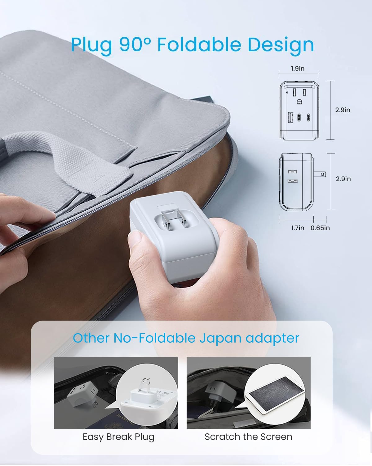 VINTAR us-to-japan plug adapter in compact foldable form ideal for travel.