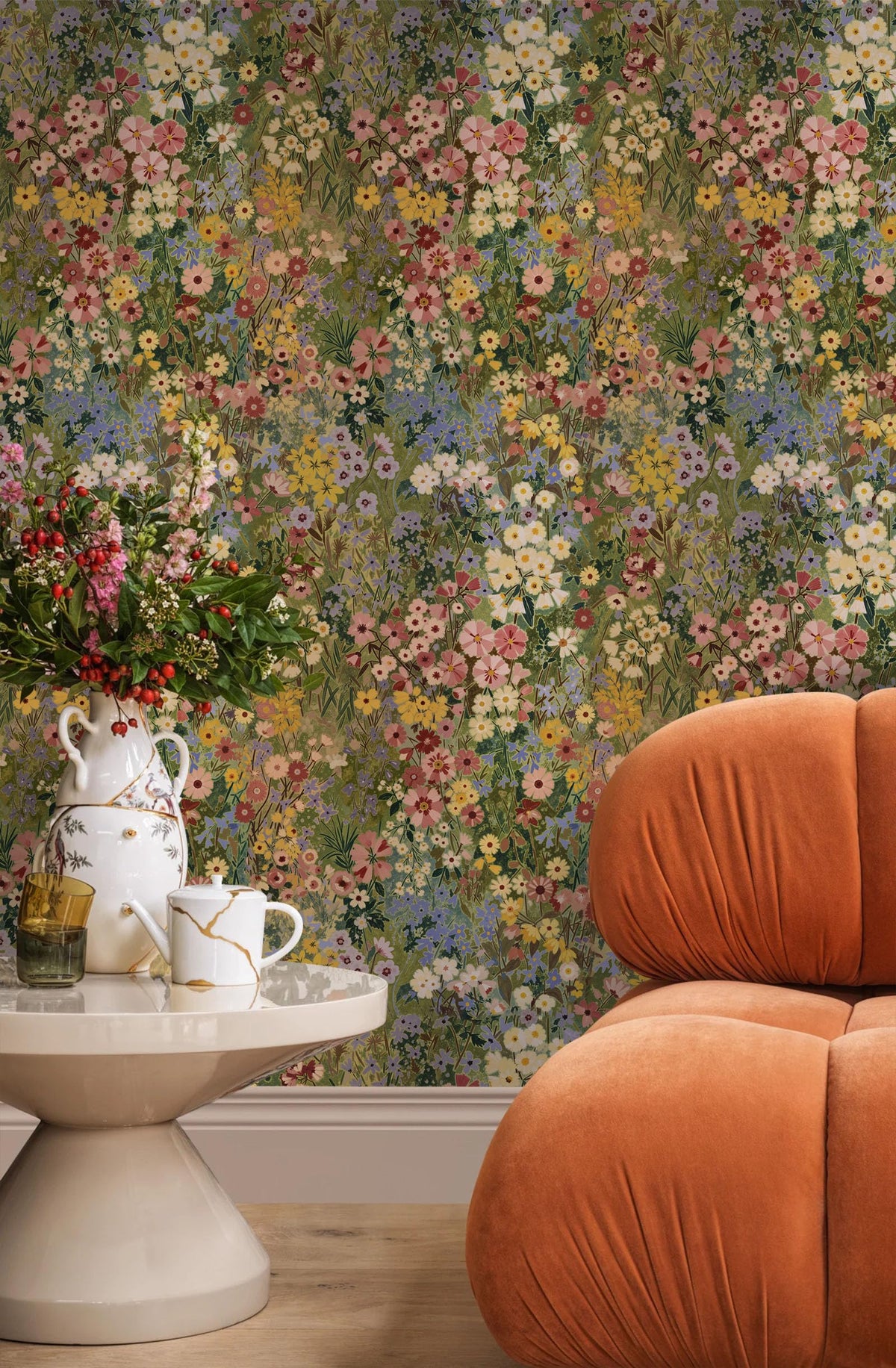 Vintique Floral wallpaper easy peel stick for quick room updates.