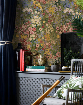 Vintique green petal pattern brightens spaces like bedrooms or living rooms