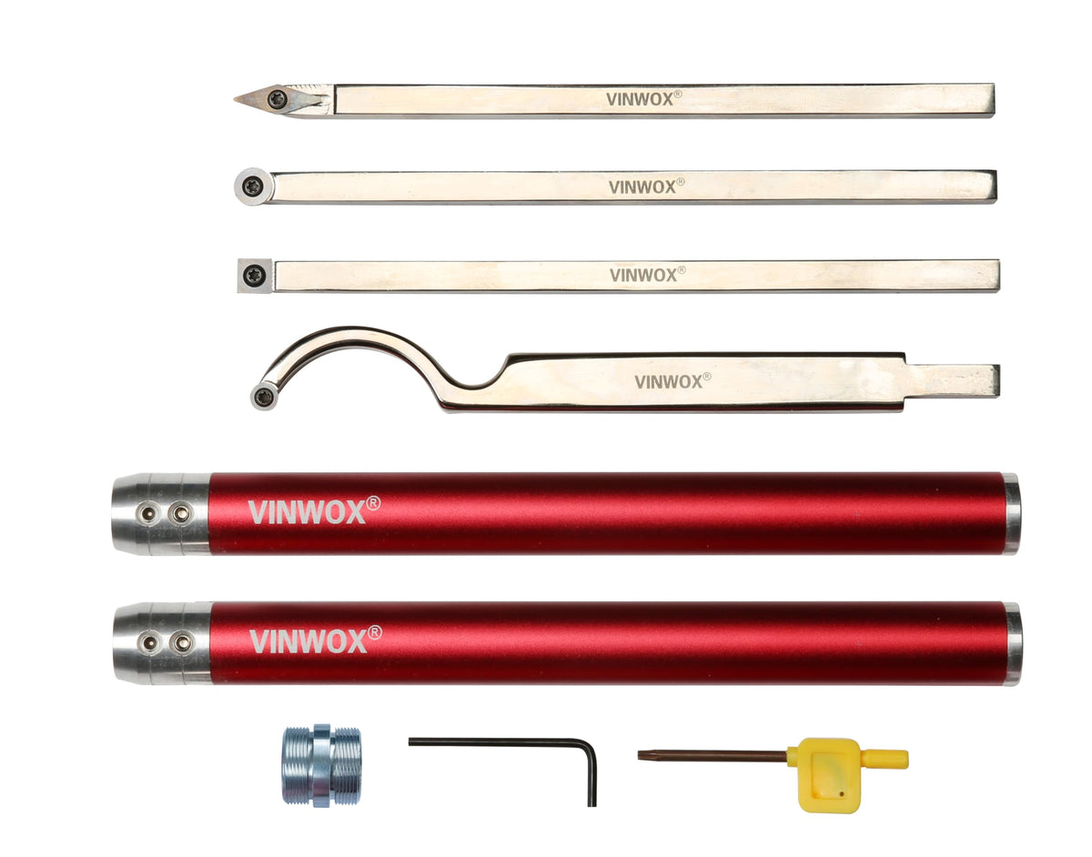 VINWOX 9-pcs carbide set for precise wood turning projects.
