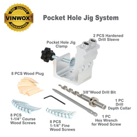 VINWOX hardened steel drill guides ensure accurate pocket holes.