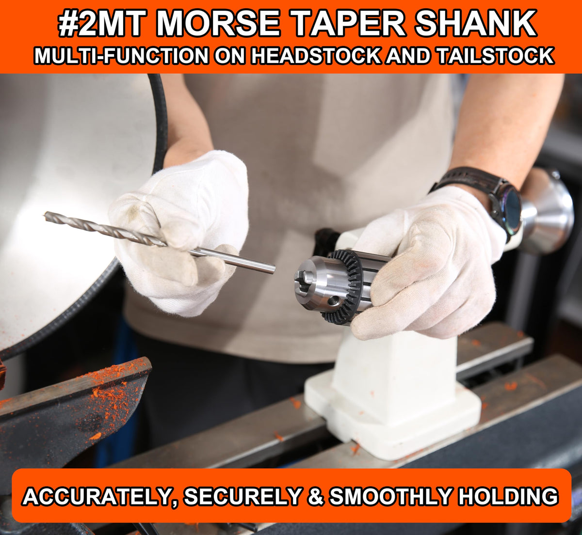 VINWOX MT2 arbor included for quick lathe setup and secure fit
