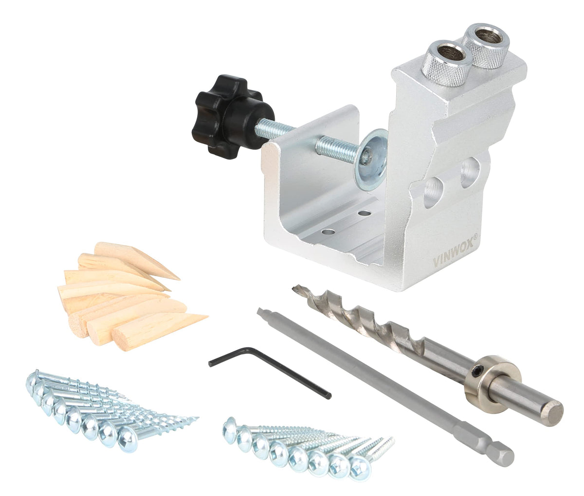VINWOX pocket hole jig kit assembly for precise corner joints.