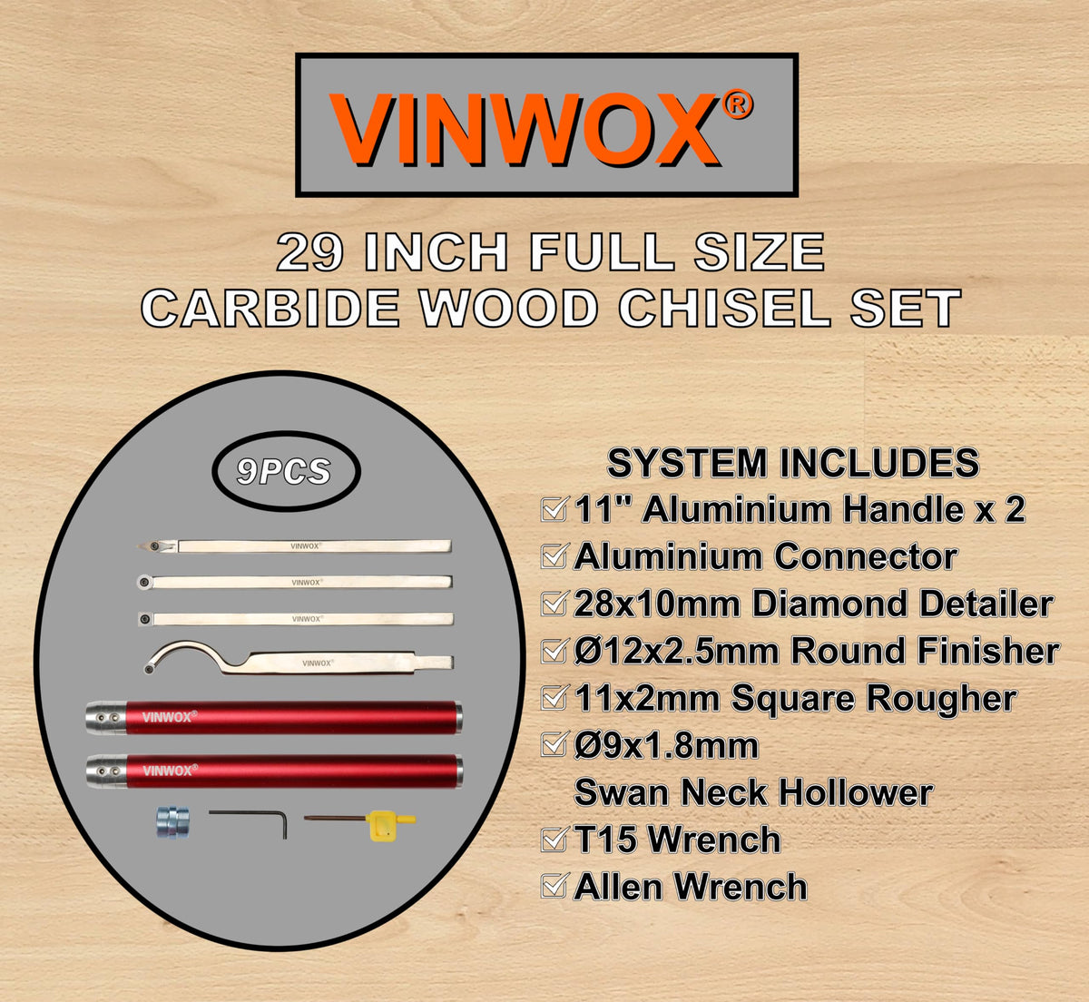 VINWOX polished shank and wrench demonstrate durable construction.