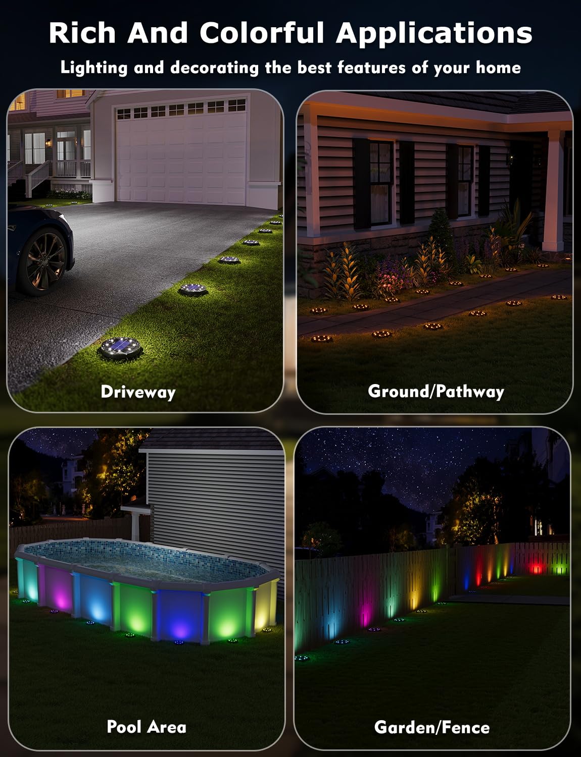 VIODAIM 24-LED multi-mode solar light shines with varied effects