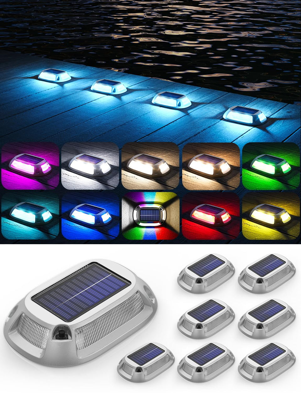 VIODAIM 8Pack solar dock lights illuminate docks clearly for safer navigation.