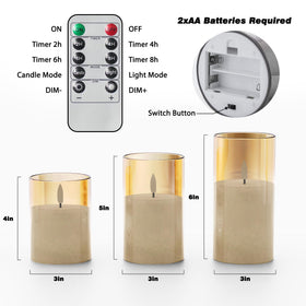 VIODAIM gold glass flameless candle for romantic lighting.