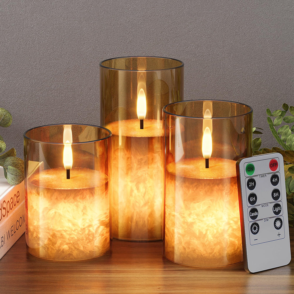 VIODAIM Ice Crystal Flameless Candle with remote creates safe ambient glow.