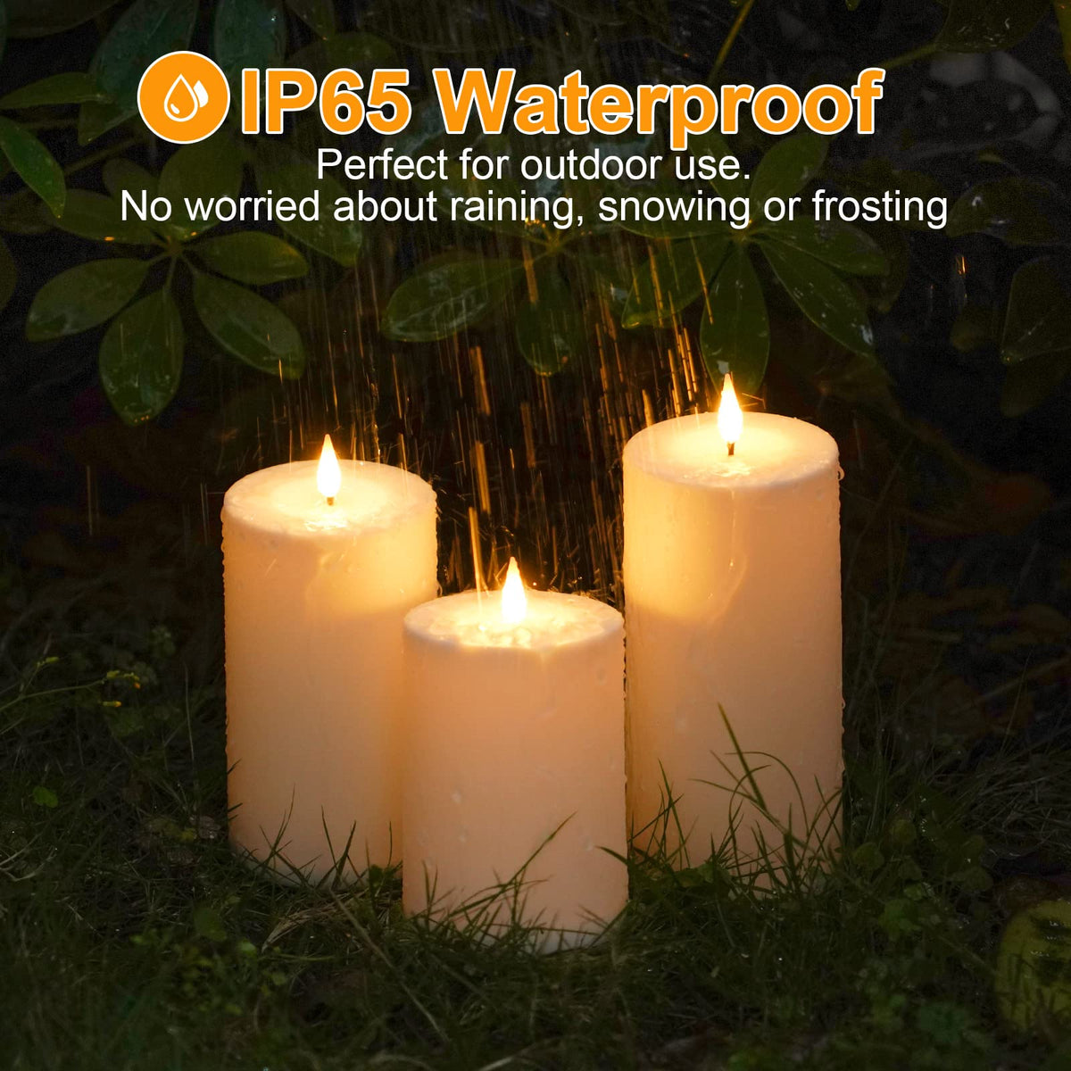 VIODAIM 6-inch pillar solar candle provides dusk-to-dawn outdoor illumination.