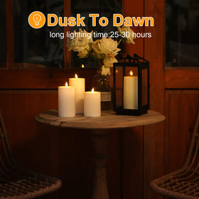 VIODAIM waterproof solar candle withstands rain and wind for garden decor.