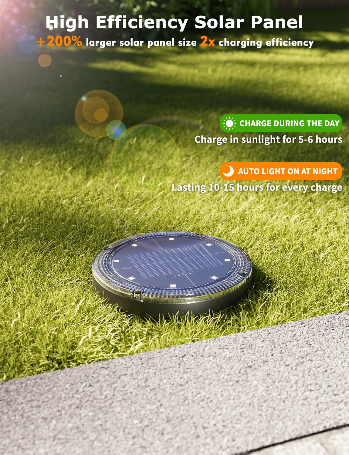 VIODAIM solar panel walkway light offers larger panel for efficient charging
