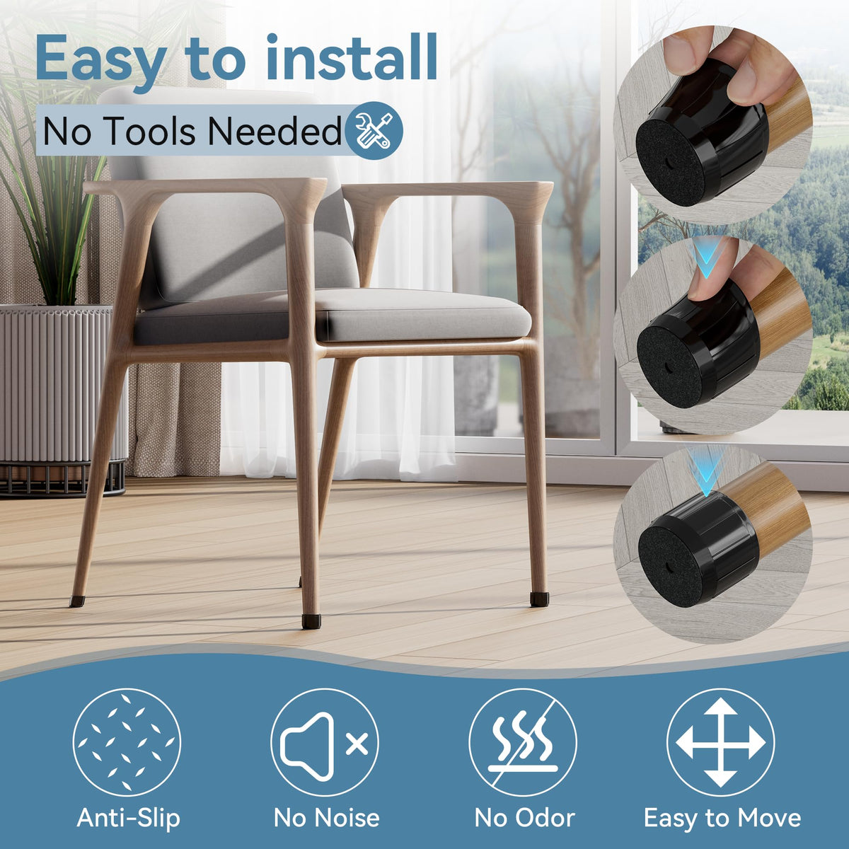 Violibar fused felt and silicone pad provides durable protection for chair feet
