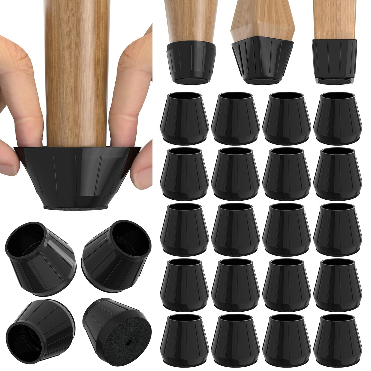 Violibar silicone chair leg protectors fit round legs, guarding hardwood floors from scratches while moving quietly