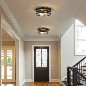 VIOLOEMI black round ceiling lamp complements bedrooms with industrial style and flexible angle.