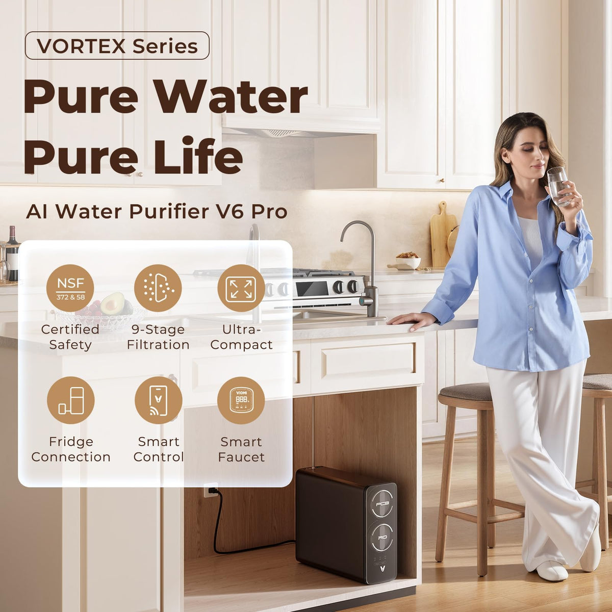 VIOMI V6 Pro smart faucet LED displays real-time water quality.