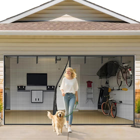 VIOMORL garage door screen 8x7ft showing seamless entry and insect protection