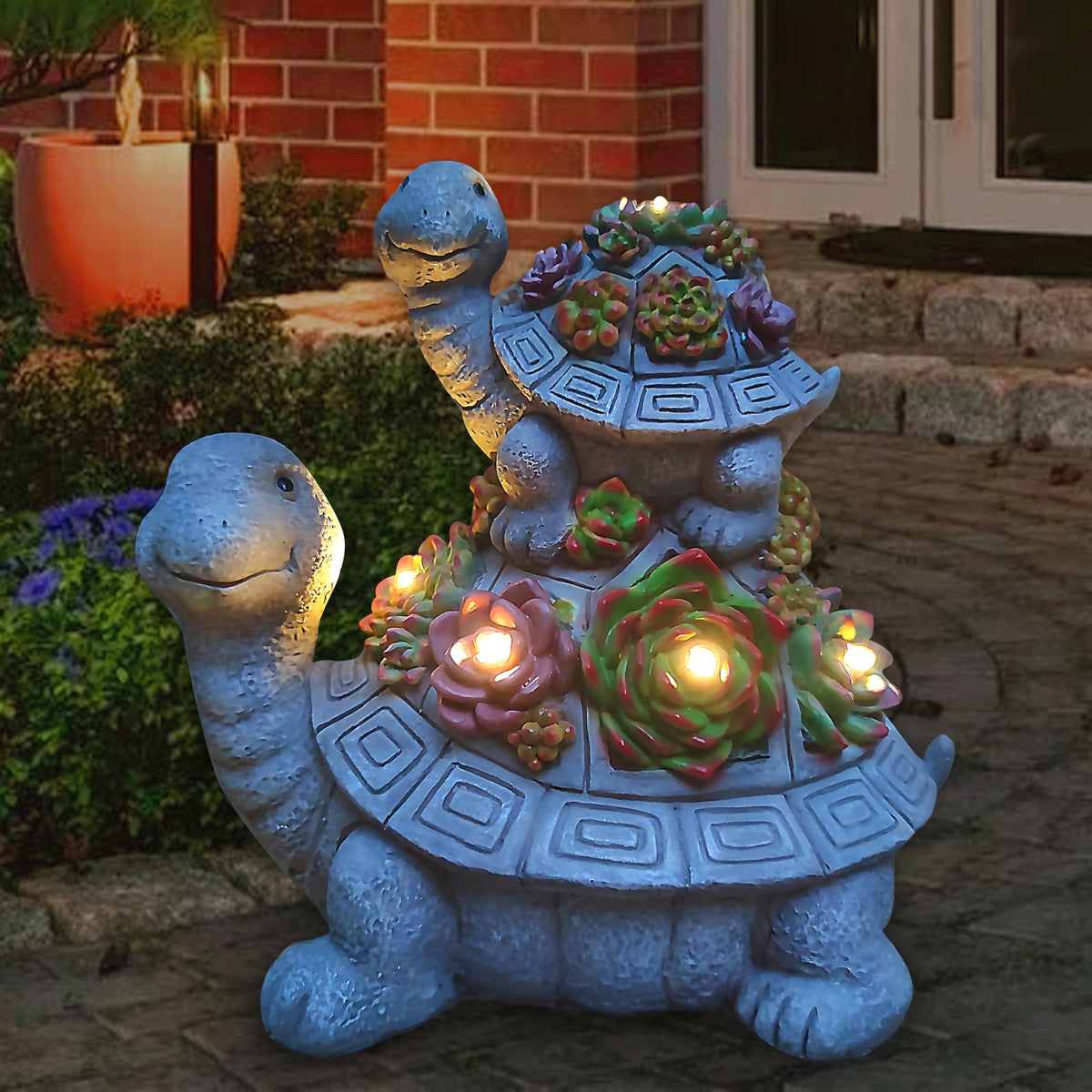 VIOYOUNS large turtle solar garden statue featuring a mother and baby for charming outdoor decor.