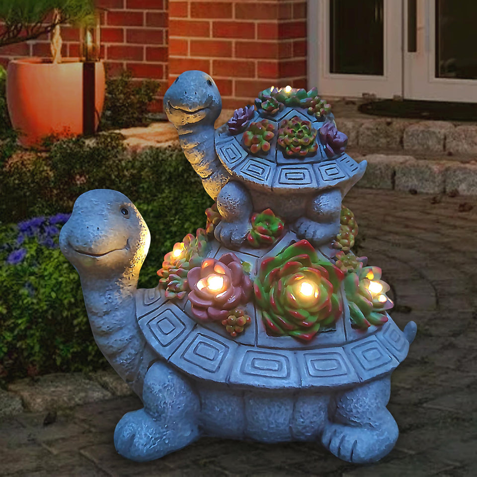 VIOYOUNS large turtle solar garden statue featuring a mother and baby for charming outdoor decor.