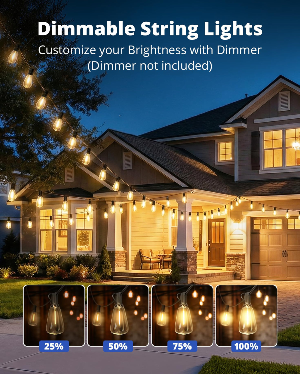 VIPAR string lights with spare bulbs for uninterrupted outdoor brightness