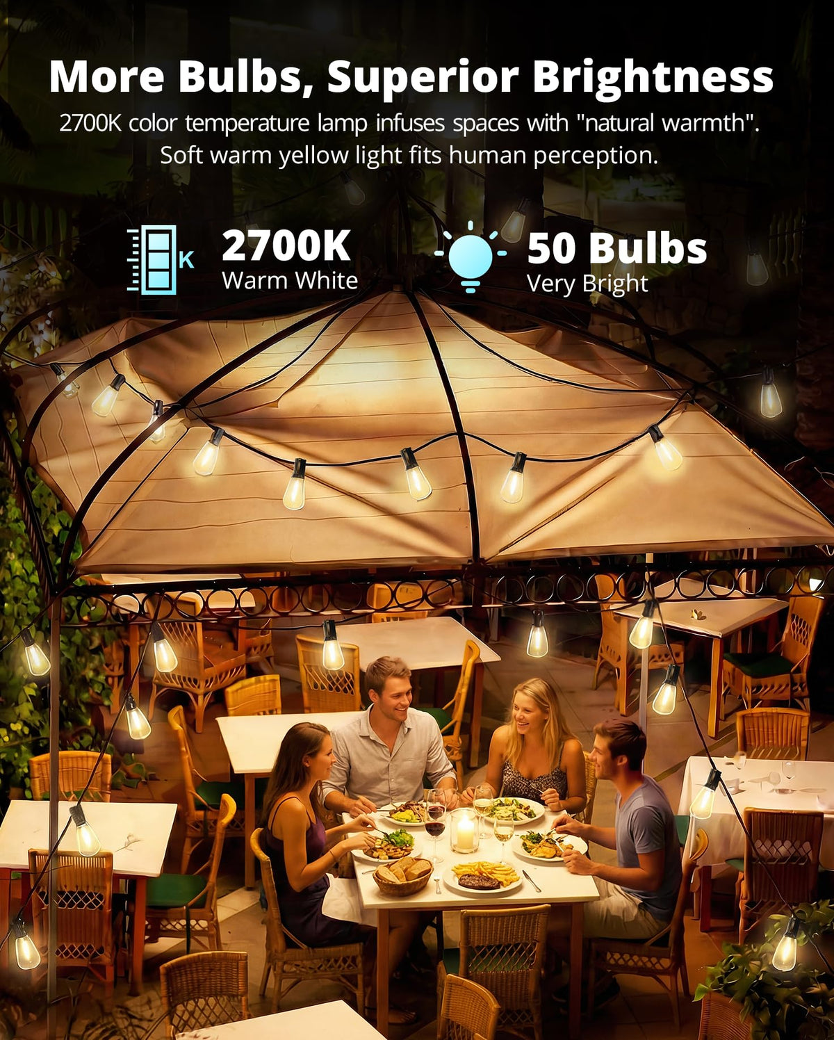 VIPAR 2700K warm white glow creates cozy outdoor ambience