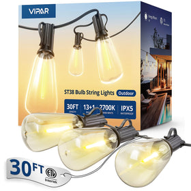 VIPAR outdoor string lights 30ft with 13 bulbs for warm backyard ambiance