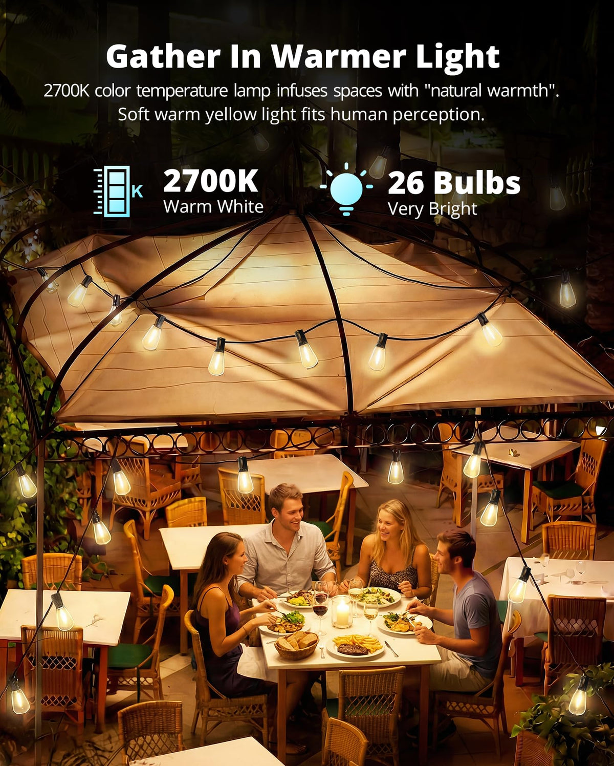 VIPAR warm 2700K glow creating cozy evenings outdoors