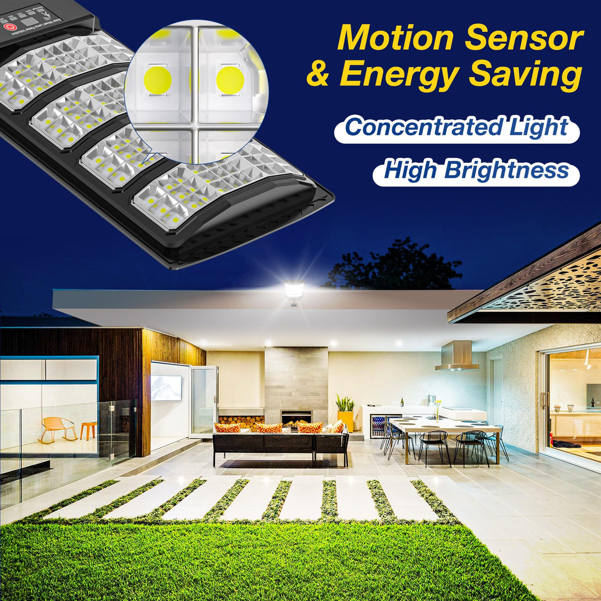 Vipzon lights feature motion sensor and remote for flexible outdoor security.