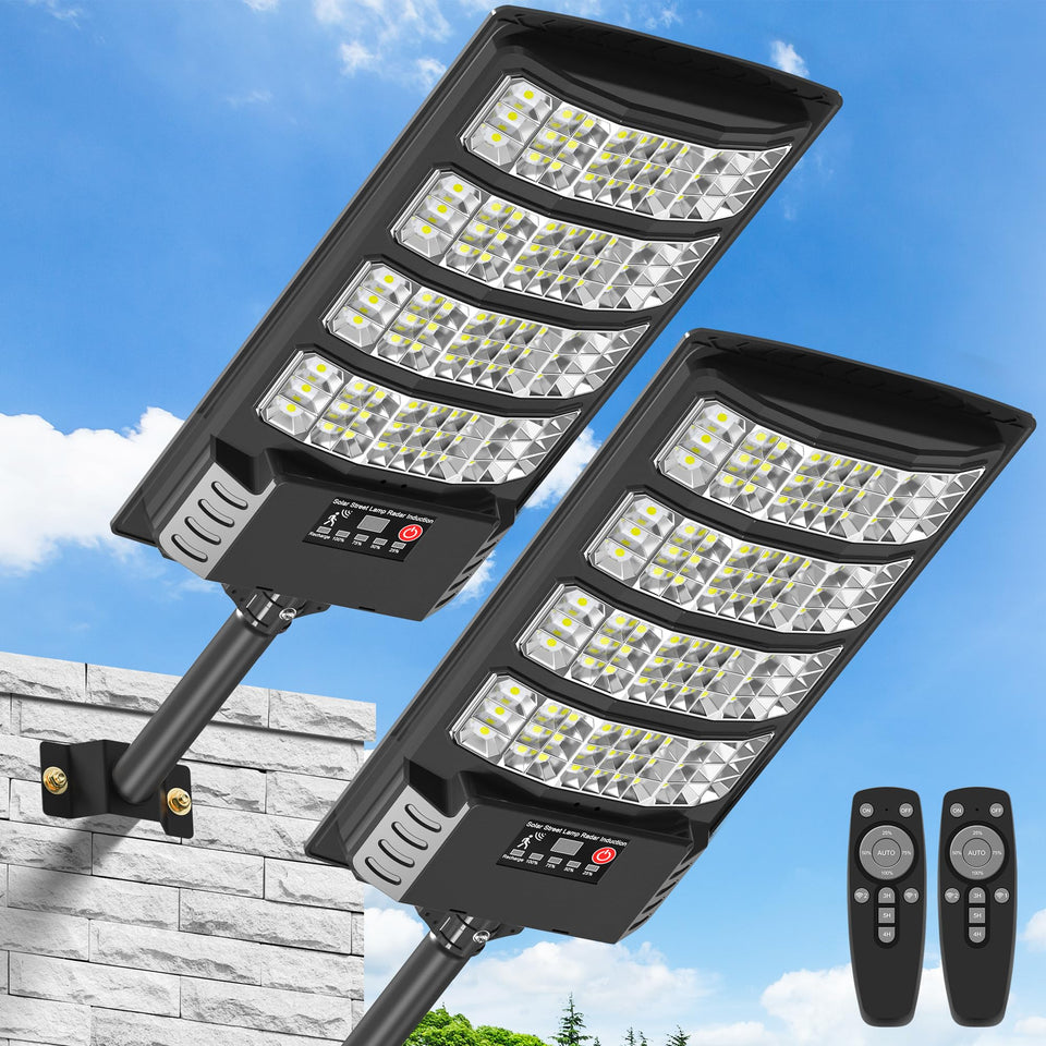 Vipzon solar lights with wide-area brightness illuminate parking lots and driveways.