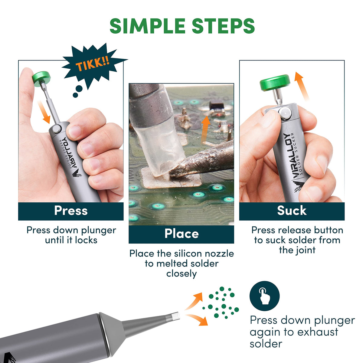 VIRALLOY pinecil-v2-compatible desoldering tool fits portable irons for fast work.