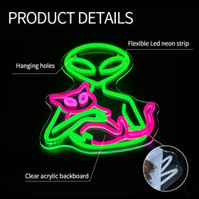 Virlusy alien cat neon sign creates lively party backdrop