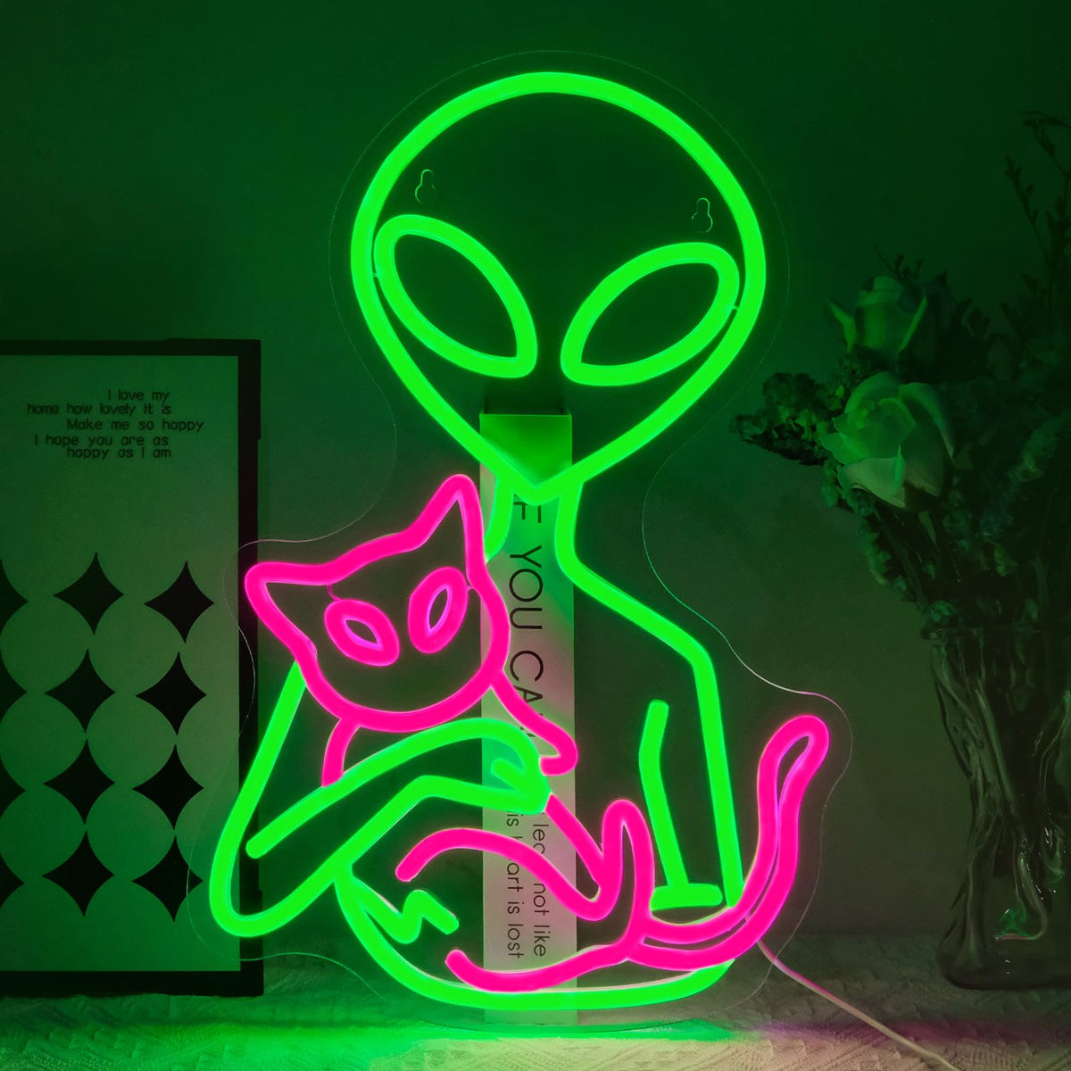 Virlusy alien cat neon sign mounted on wall for bold decor