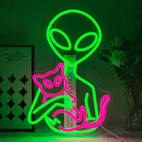 Virlusy alien cat neon sign mounted on wall for bold decor