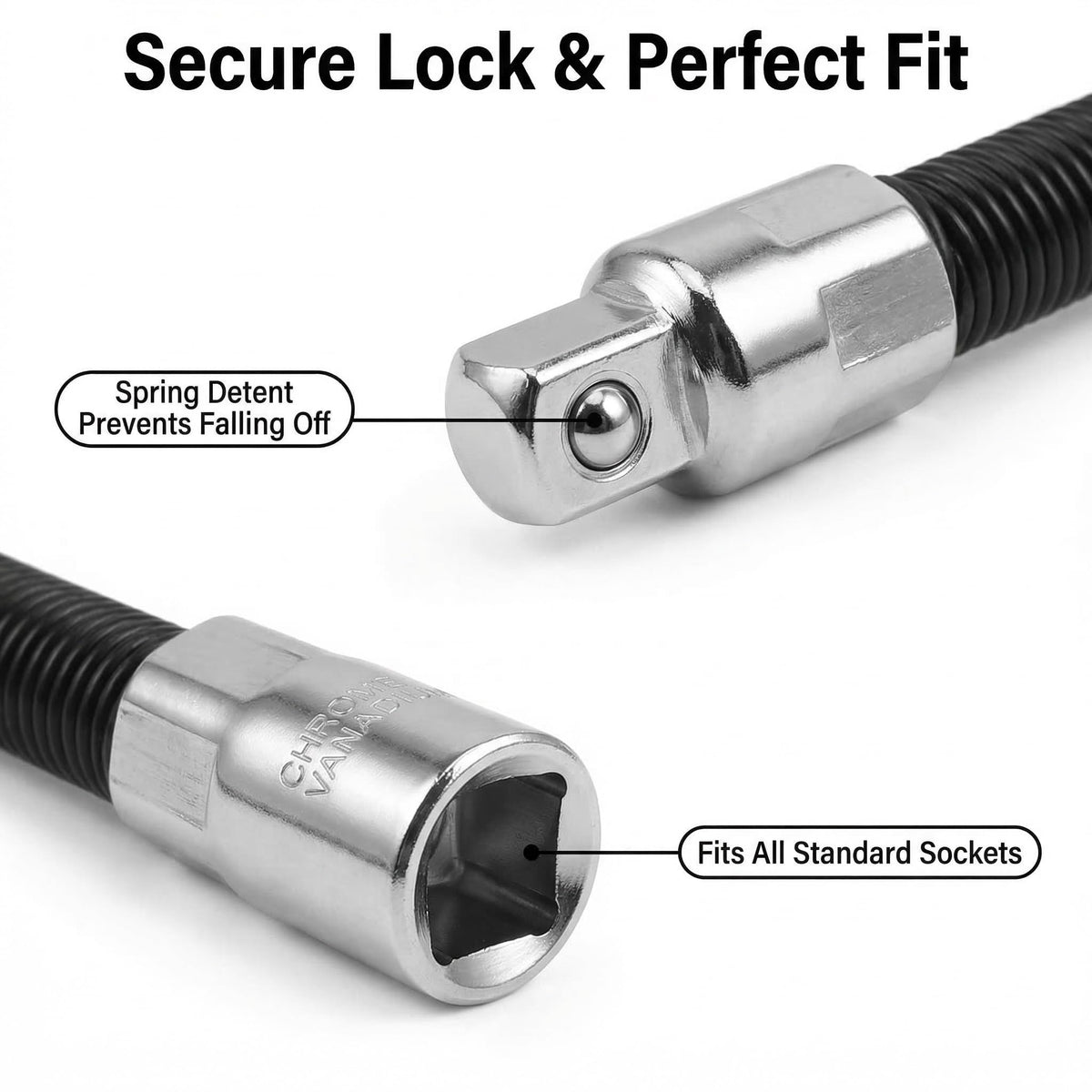 Virsomier 3-piece flexible extension in 8-inch reach with 3/8-inch drive for tight spaces.