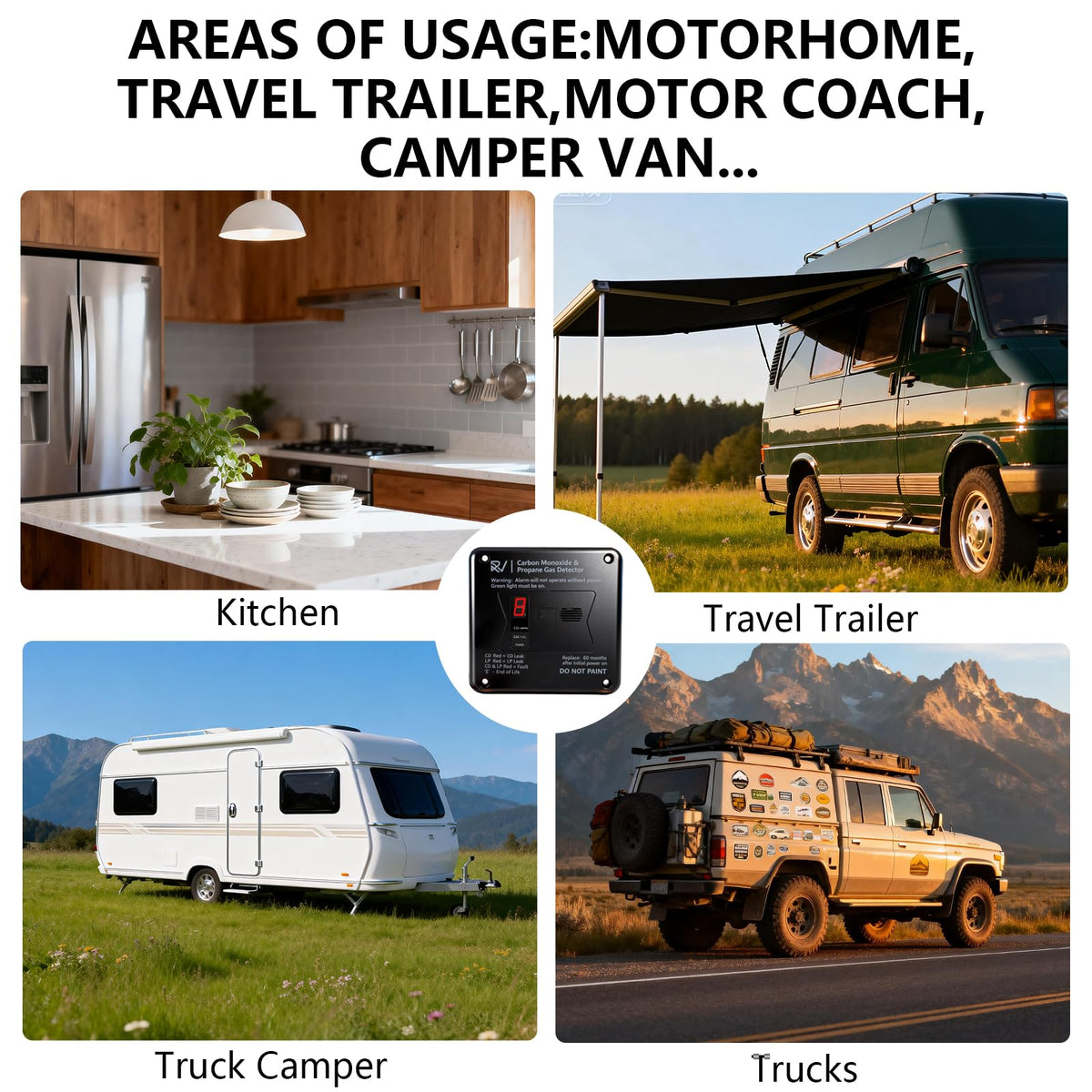 Virtue Sensor RV audible and visual alarm alerts CO or propane levels confidently.