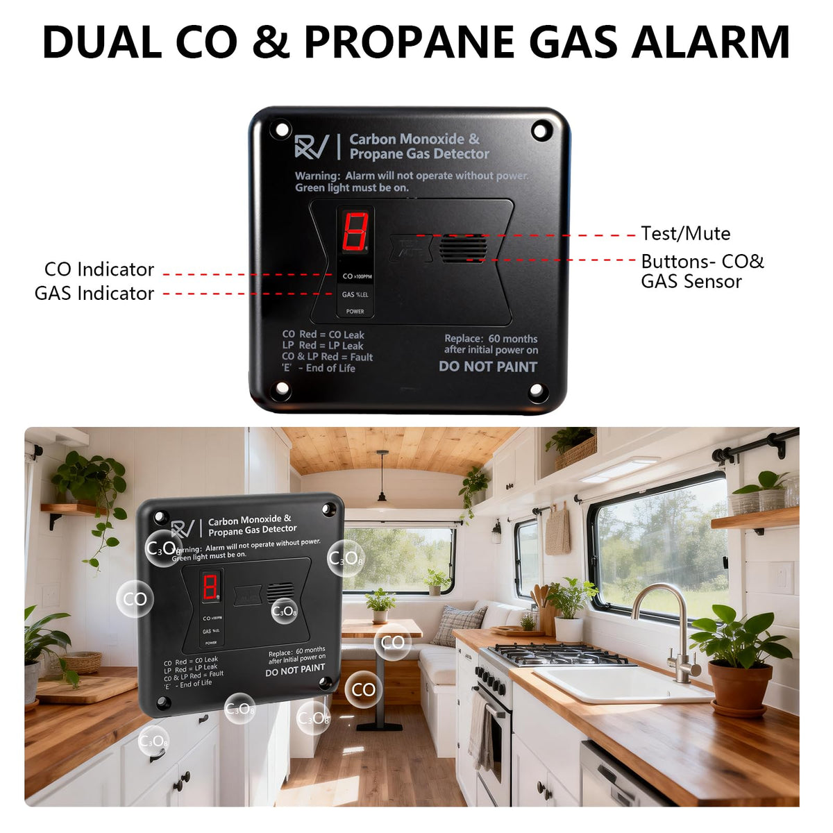 Virtue Sensor RV easy-installation kit with hardware and wiring for quick setup.