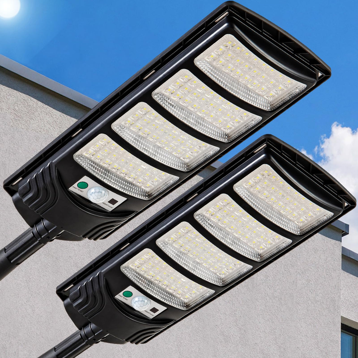 Viruhaka solar street light front view offers wide-area illumination for pathways