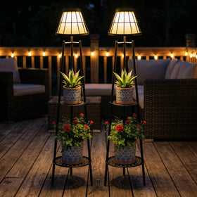 VISFLAIR solar floor lamp outdoor with integrated plant stand for ambient evenings.