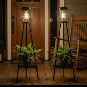 VISFLAIR round plant shelf doubles as stylish garden lighting feature.