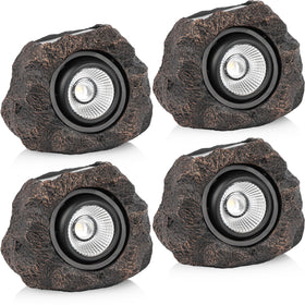 VISFLAIR Solar Rock Lights Outdoor 4-Pack with realistic stone texture illuminating pathways in your garden.