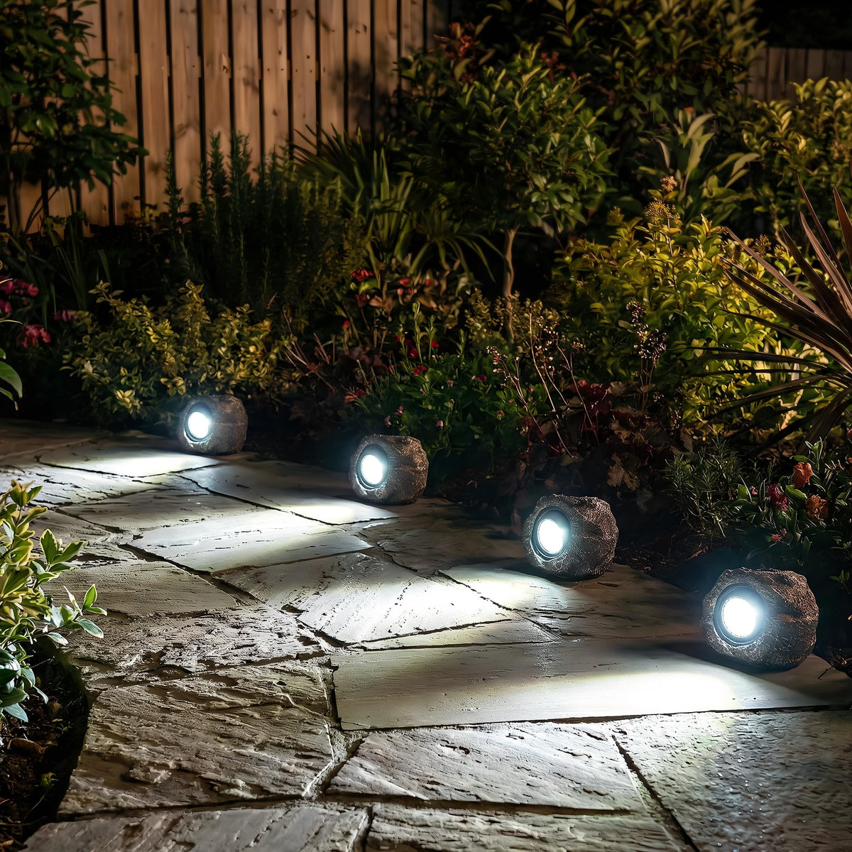 VISFLAIR Weatherproof yard lighting enhances curb appeal throughout the year.