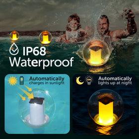 VISOFO solar globe floating on a pond enhances nighttime charm.