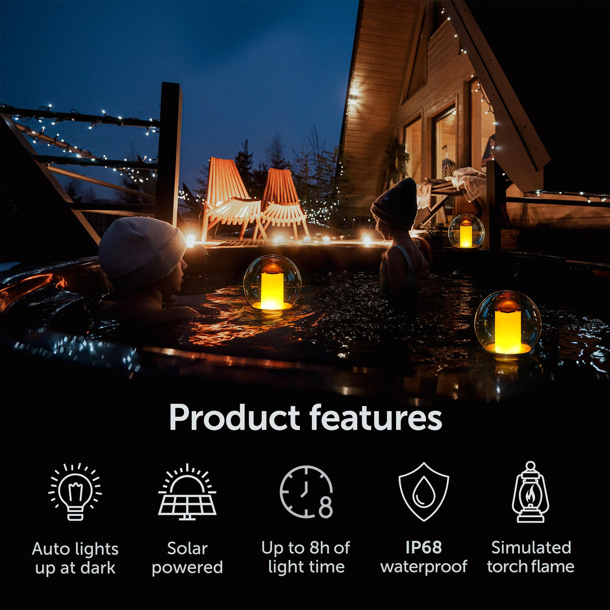 VISOFO solar globe shows three flame modes for versatile mood lighting.