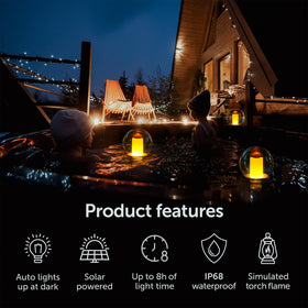 VISOFO solar globe shows three flame modes for versatile mood lighting.
